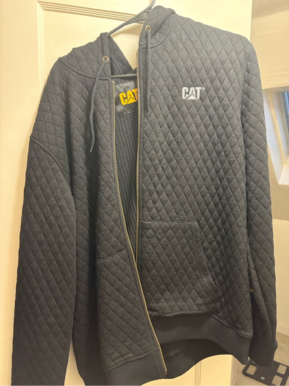CAT Quilted Black Zip-Up Hoodie Jacket